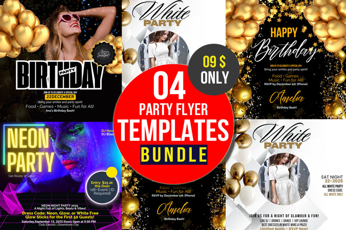 4 Editable Party Flyers Bundle, a Graphic by graphicforest (Photo 1 of 6)