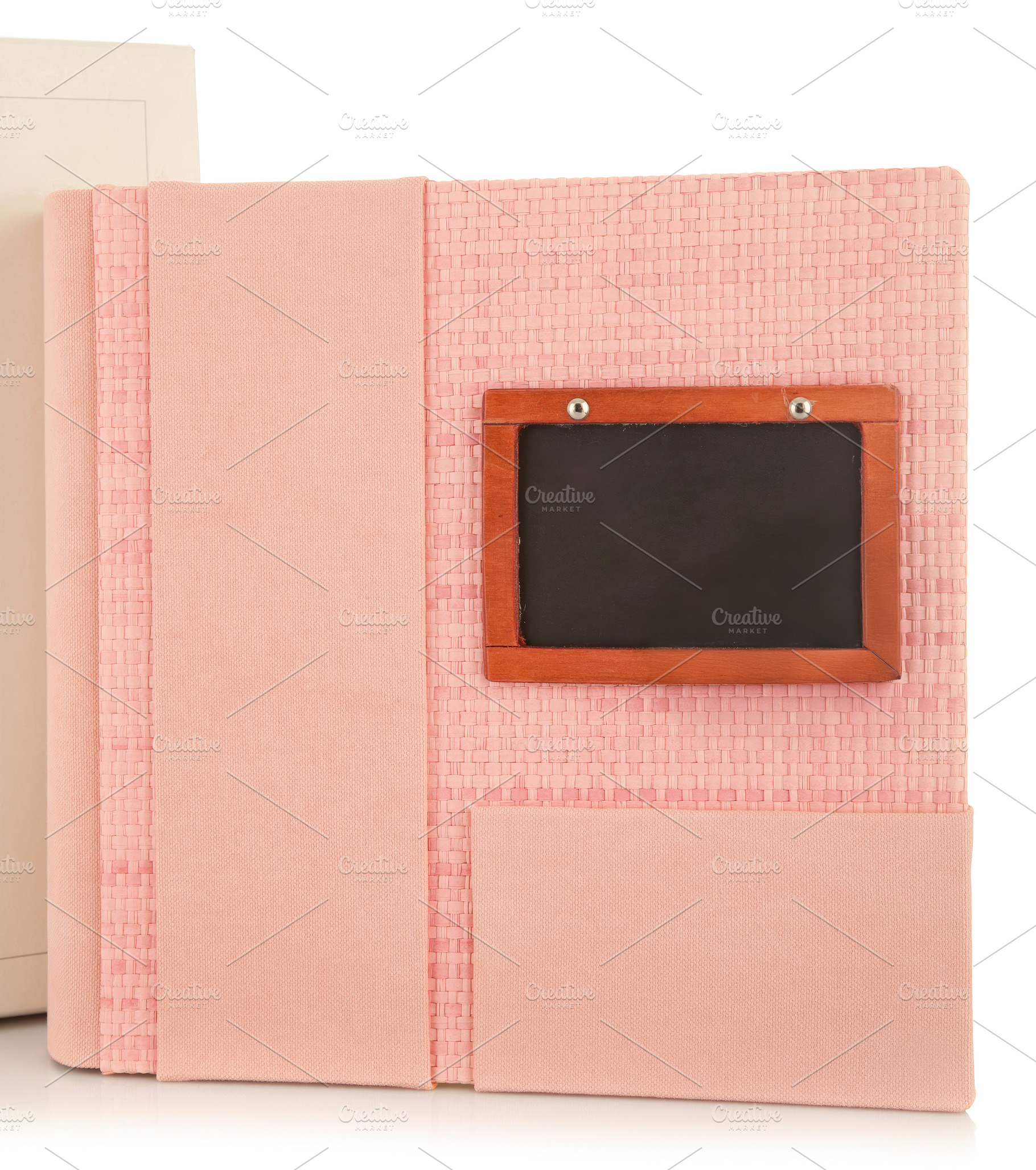 Pink photo album with wooden frame for title is waiting to be filled with memor, an Abstract Photo by Antonio Gravante Market
