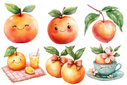 Watercolor Cute Peaches Garden Fruit, an Illustration by Designworld (Thumbnail 3 of 7)
