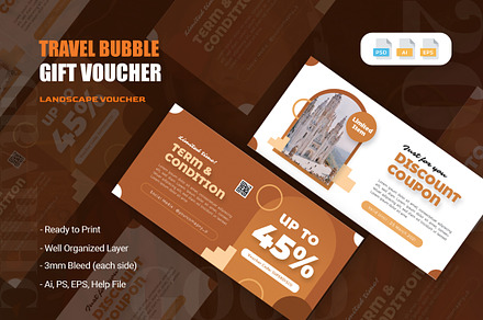 Travel Bubble Gift Voucher, a Business Card Template by AQR Studio