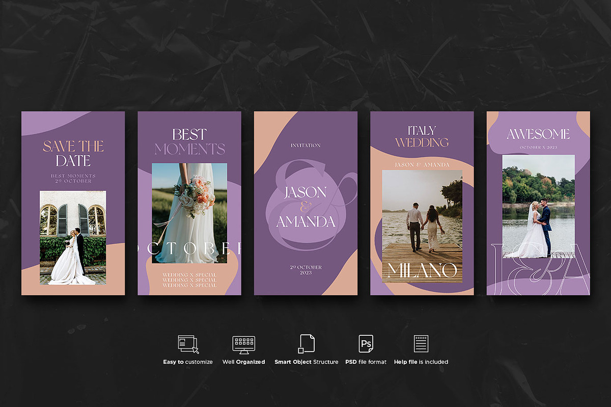 Wedding Social Stories PSD Templates, a Social Media Template by Giraffe Design Studio (Photo 13 of 21)