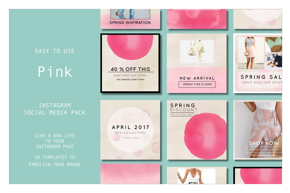 Instagram template - Pink spring, a Social Media Template by AtelierCartouche (Photo 1 of 5)