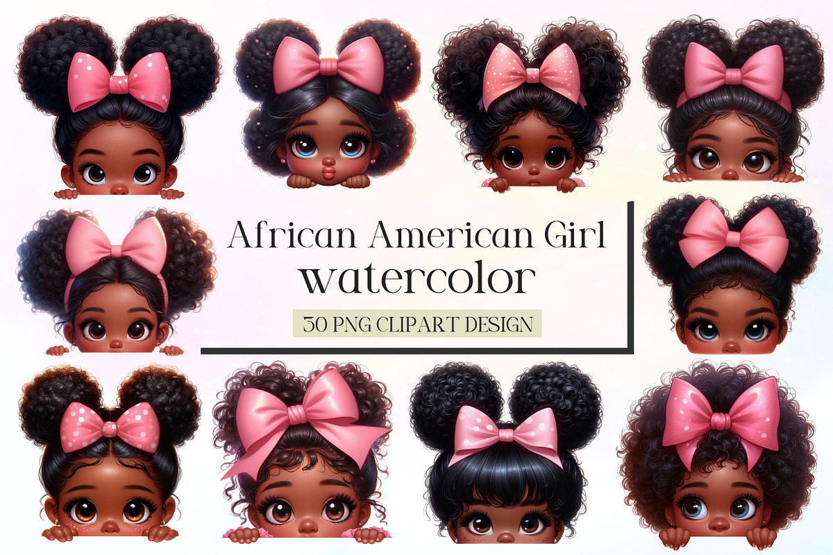 Peekaboo African Black Girl Clipart, a Work Illustration by Dream Creation (Photo 1 of 3)