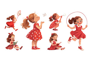 Children girl set. Little brunette, an Object Illustration by Stock-Smart-Start