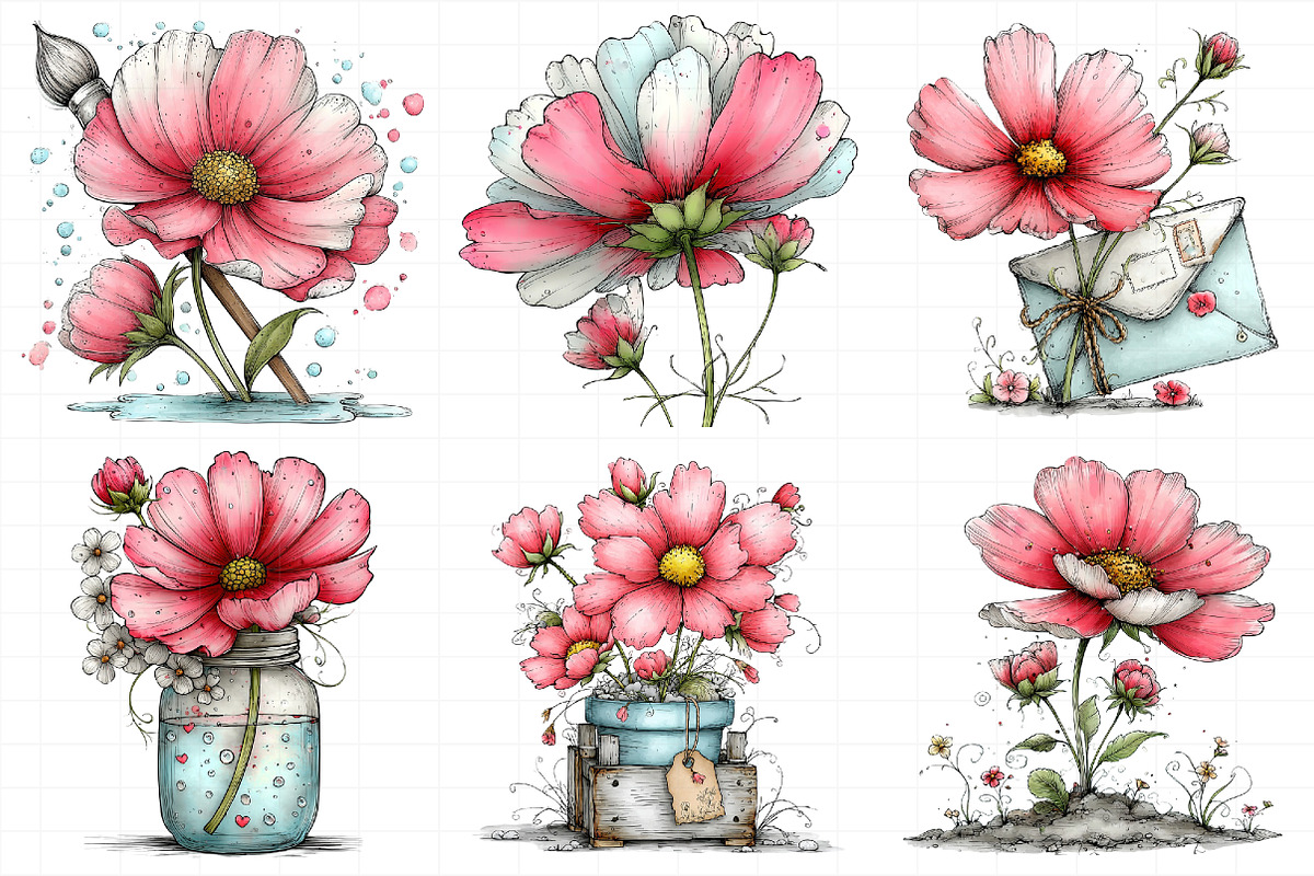 Spring Cosmos Flower Clipart, an Illustration by Daily.Designs (Photo 4 of 8)