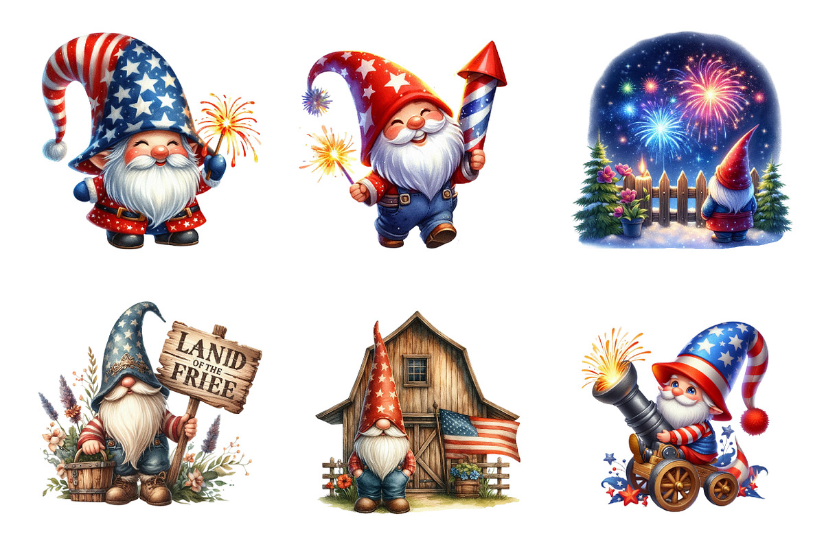 Watercolor Patriotic Gnome Clipart, an Illustration by CreationArt (Photo 2 of 5)
