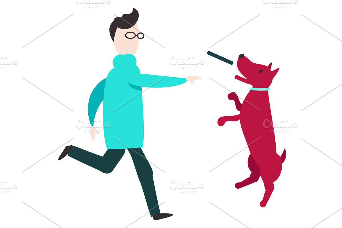 Man play with dog vector pet lover, an Animal Illustration by SiberianArt