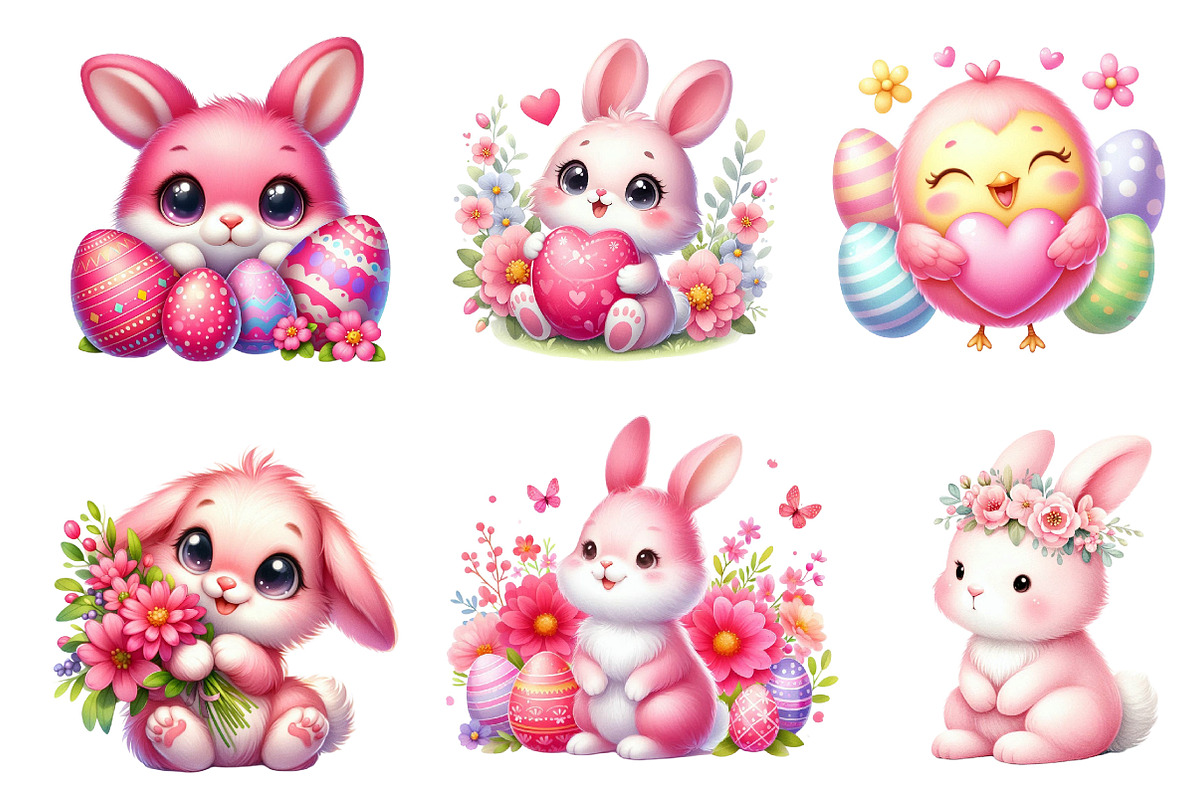 Pink Easter Watercolor Clipart, an Illustration by Dream Creation (Photo 2 of 7)