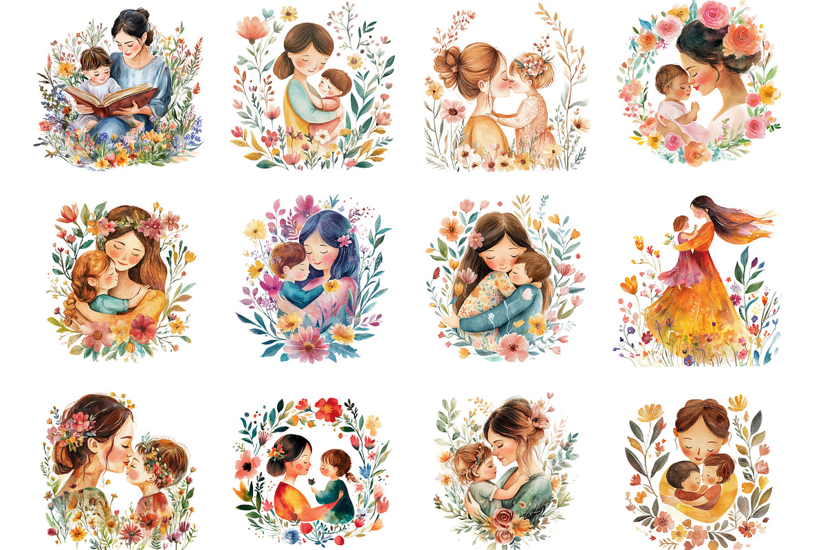 Watercolor Mother’s Day Clipart, an Illustration by Designking (Photo 5 of 5)