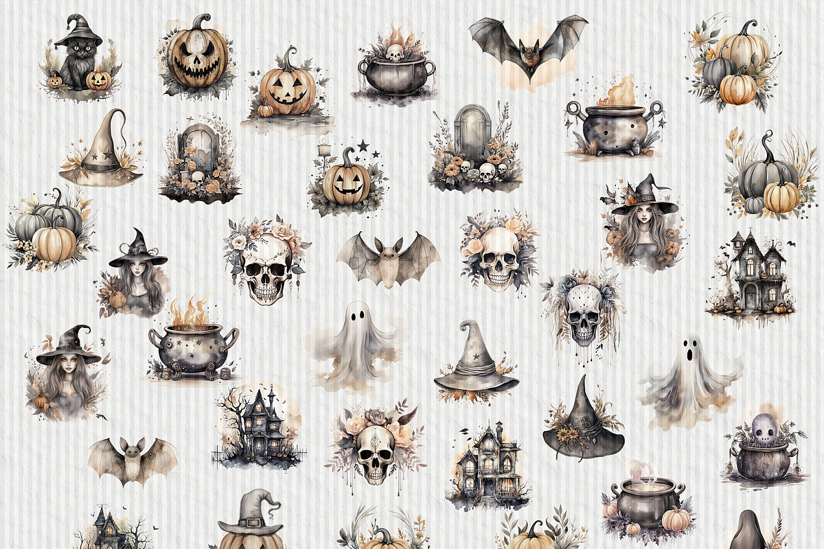 Halloween Clipart in Watercolor, an Object Graphic by Papaya (Photo 3 of 7)