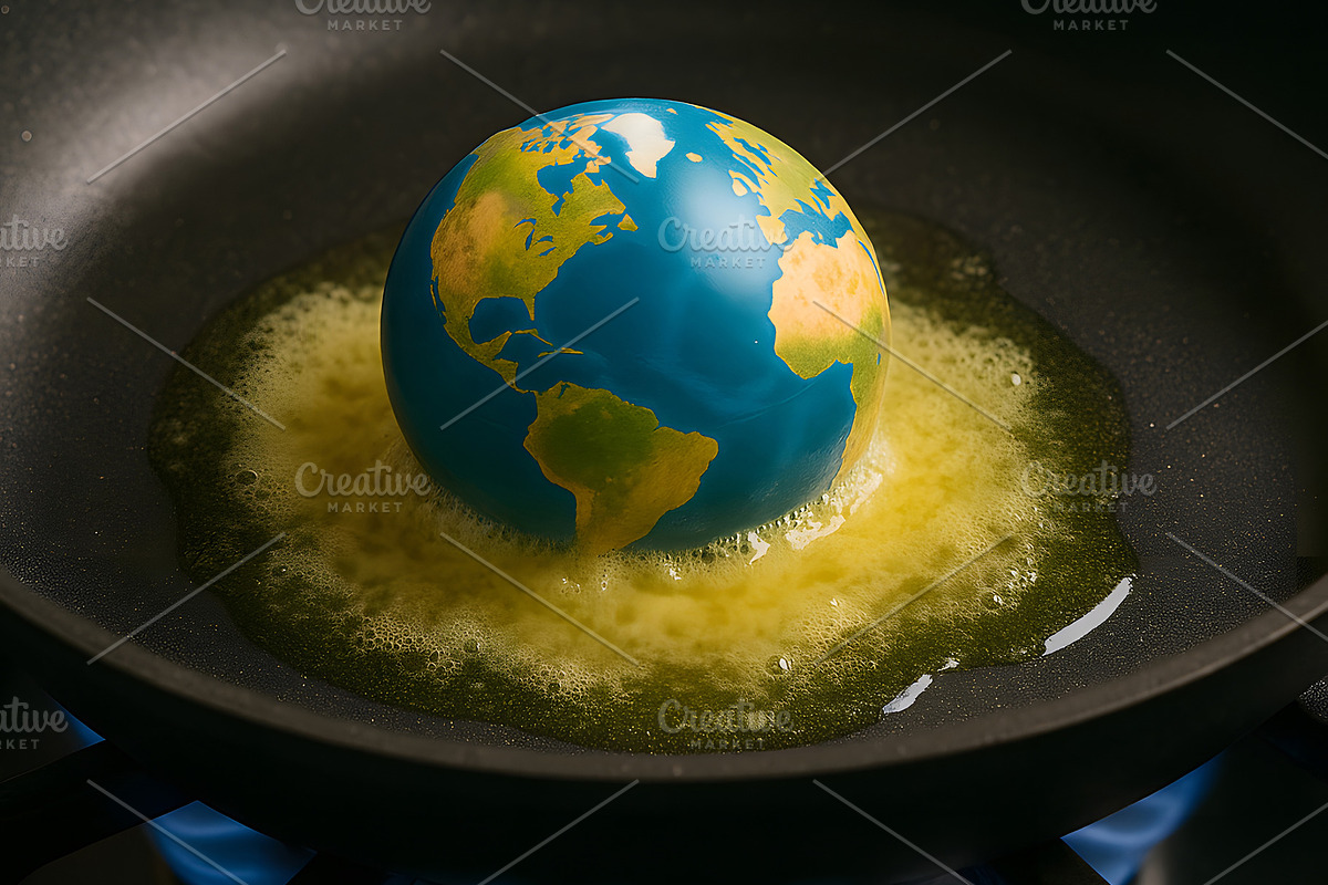 Melting Earth globe frying over intense heat in skillet, an Animal Photo by GoodGoods (Photo 2 of 2)