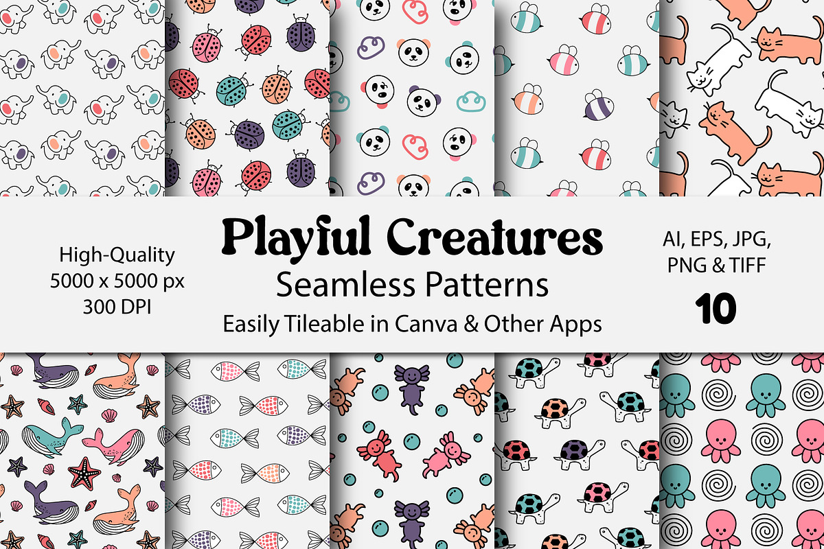 Land & sea creatures pattern set