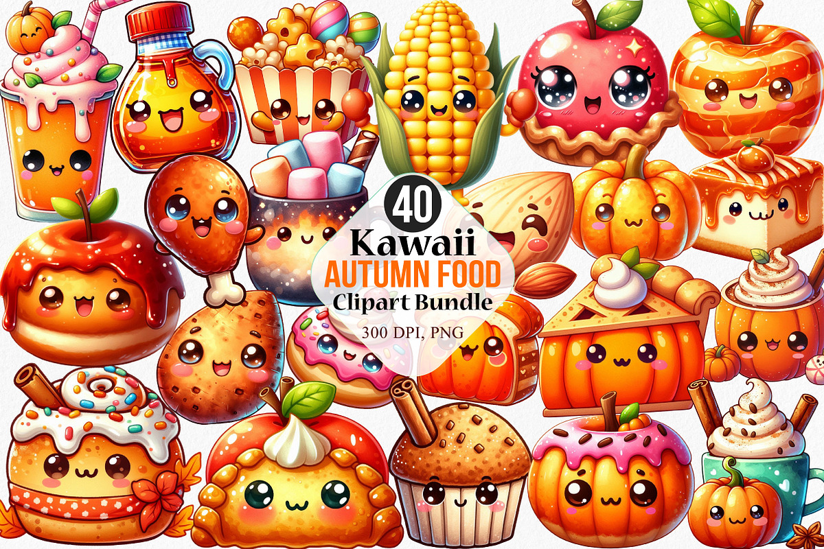 Kawaii Autumn Food Clipart Bundle, an Illustration by Canvas Craft (Photo 1 of 8)