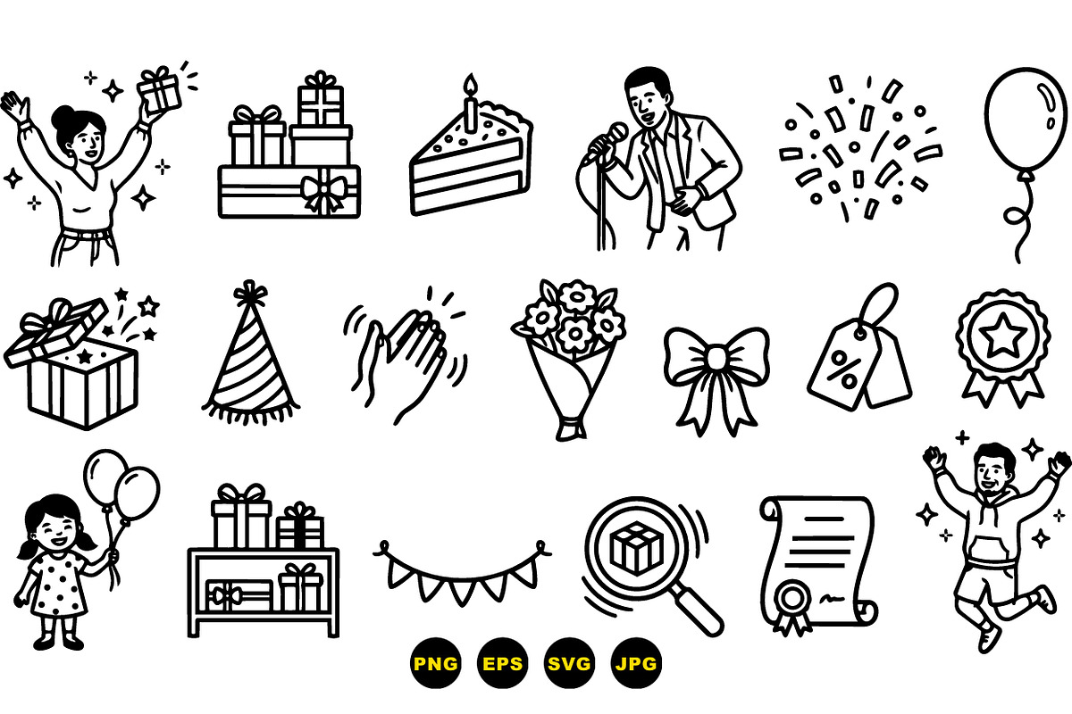 Birthday Celebration Icon Set, an Illustration by designvectx (Photo 3 of 3)