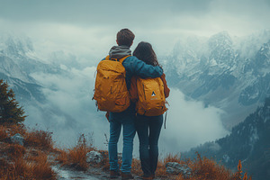 Couple enjoys breathtaking mountain, a Photo by Tanuart