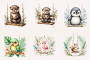 Watercolor Baby Animals On Swings, a Seasonal Illustration by CreationArt (Thumbnail 2 of 7)