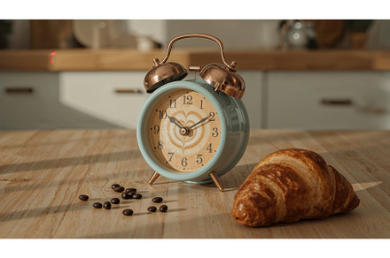 Vintage alarm clock with latte art