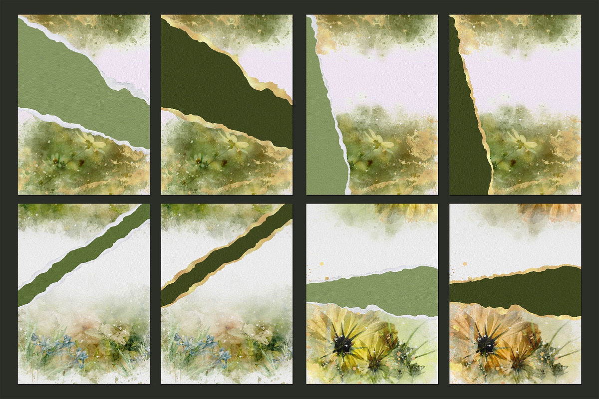 Gold & Flower Watercolor Backgrounds, a Pattern Graphic by Suna Kosem (Photo 11 of 19)