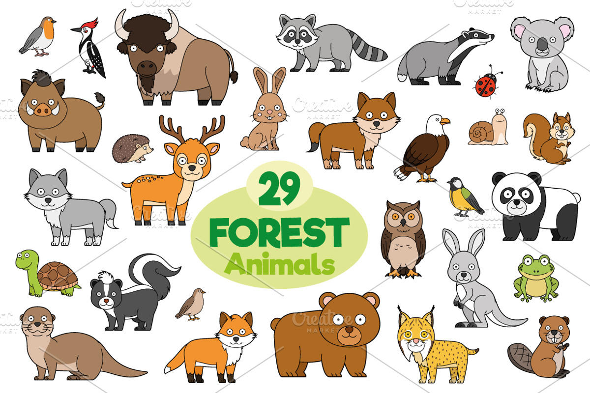 29x Forest Animals in cartoon style, an Animal Illustration by asantosg (Photo 1 of 11)