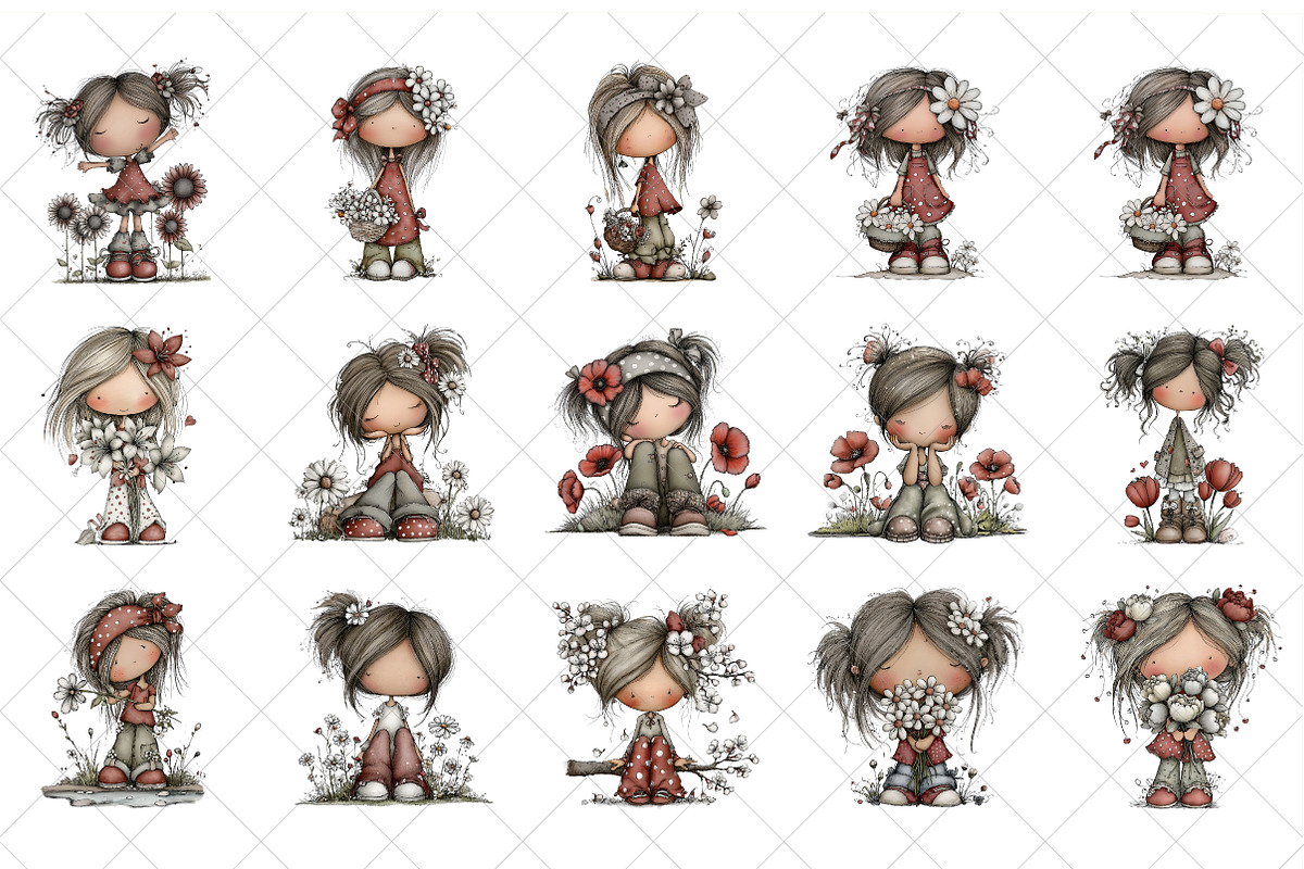 Flowers And Girls Clipart, an Illustration by SinaCreation (Photo 2 of 6)