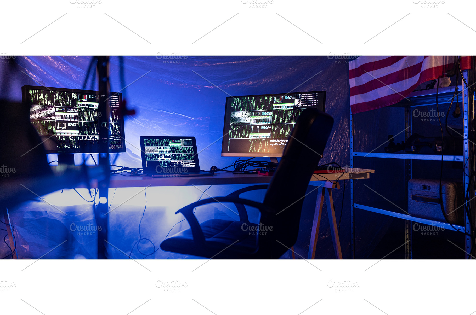 Internet hacker workplace in dark, a Technology Photo by HalfPoint