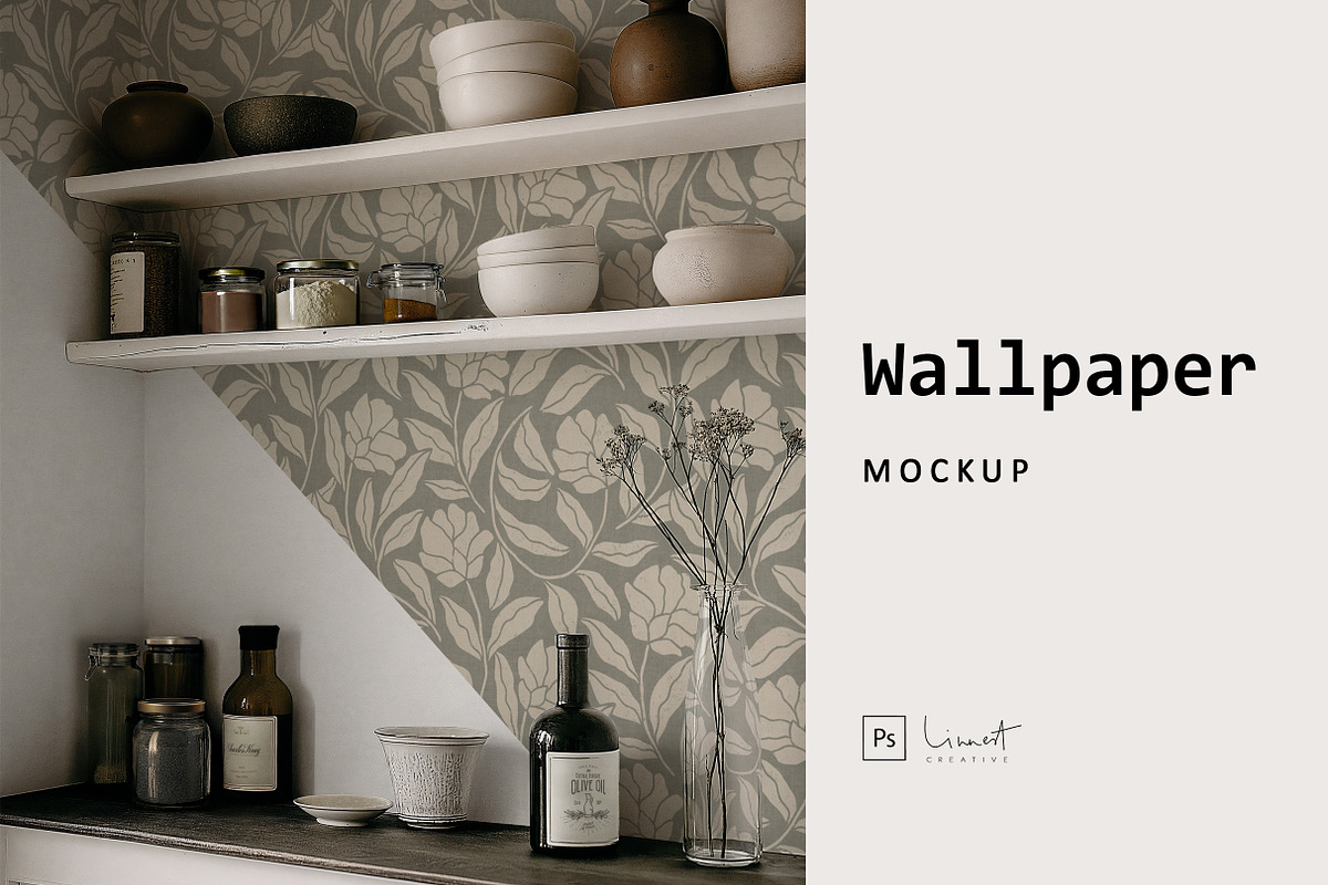 Vintage Farmhouse Wallpaper Mockup, a Household Mockup by LinnestCreative (Photo 1 of 5)