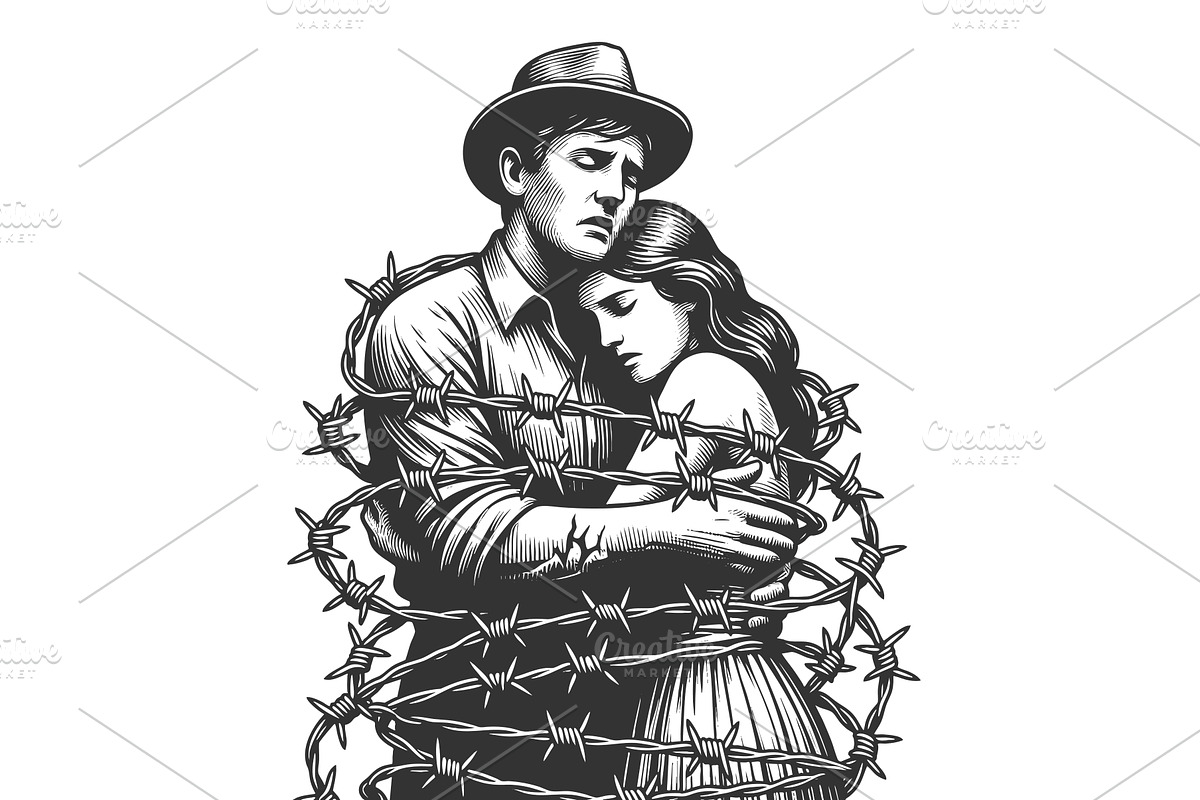 Toxic Bond Couple embracing barbed, a Person Illustration by AlexArt