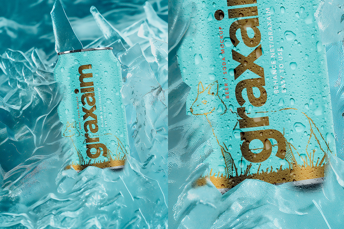 Frozen drink can mockup. Beer/Soda., a Packaging Mockup by Graxaim Mock-up (Photo 6 of 6)