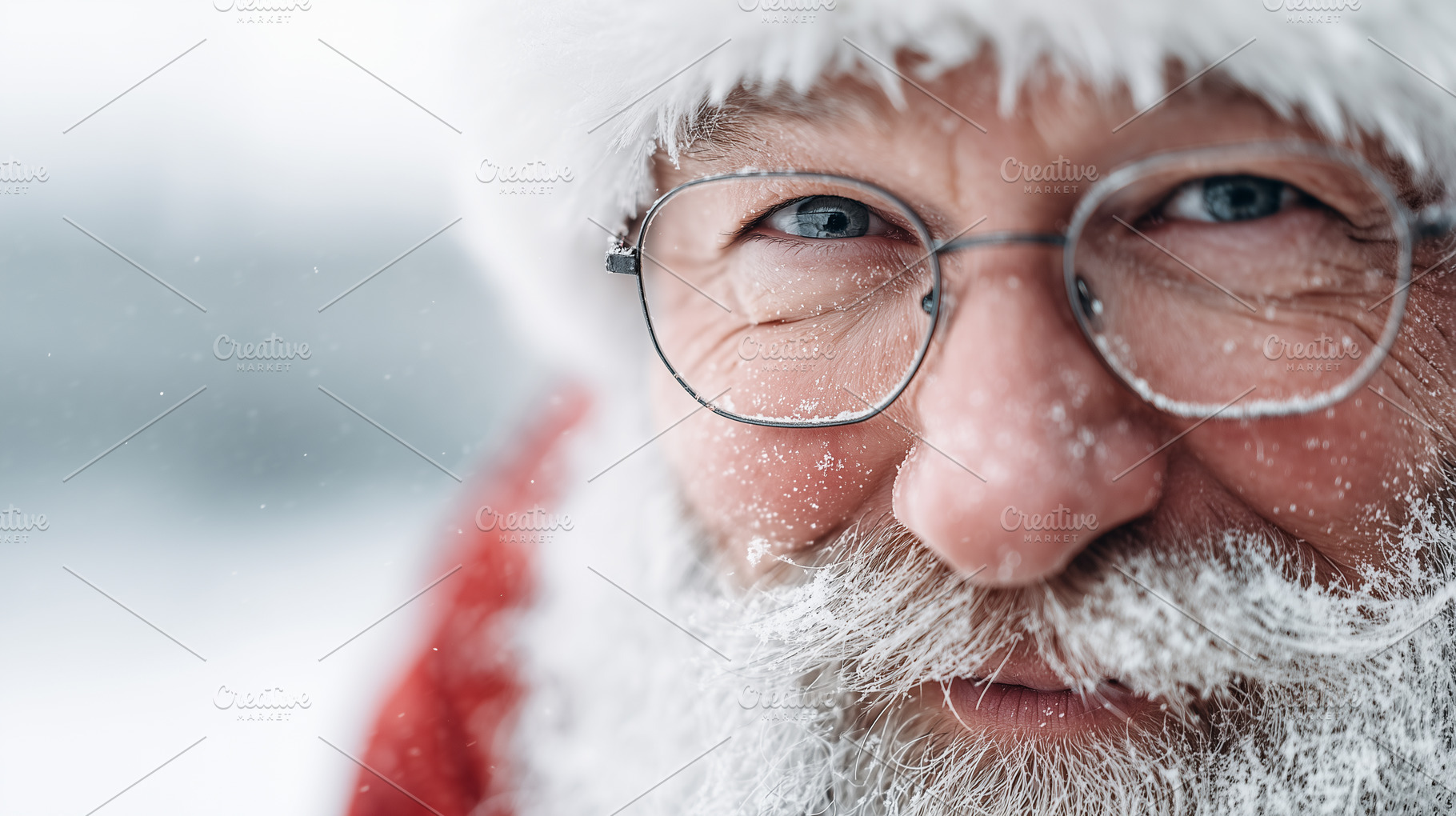 Santa Claus face with glasses, snow, a Holiday Photo by MistyDay