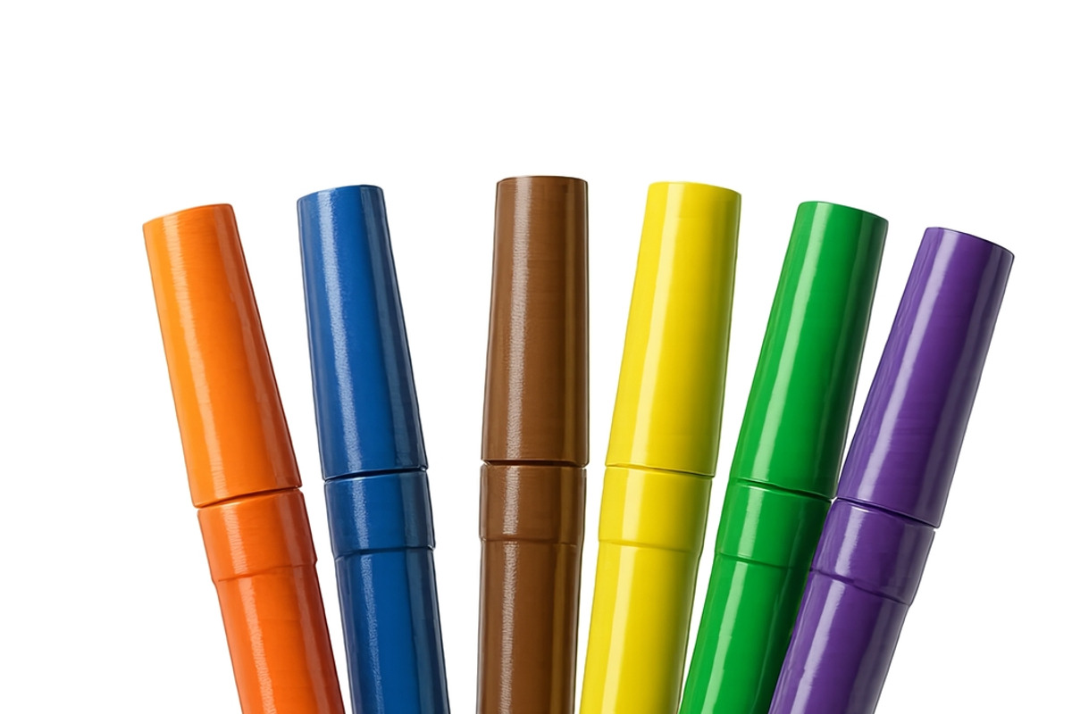 Multicolored markers in a metal hold, an Illustration by Dvoevnore photos