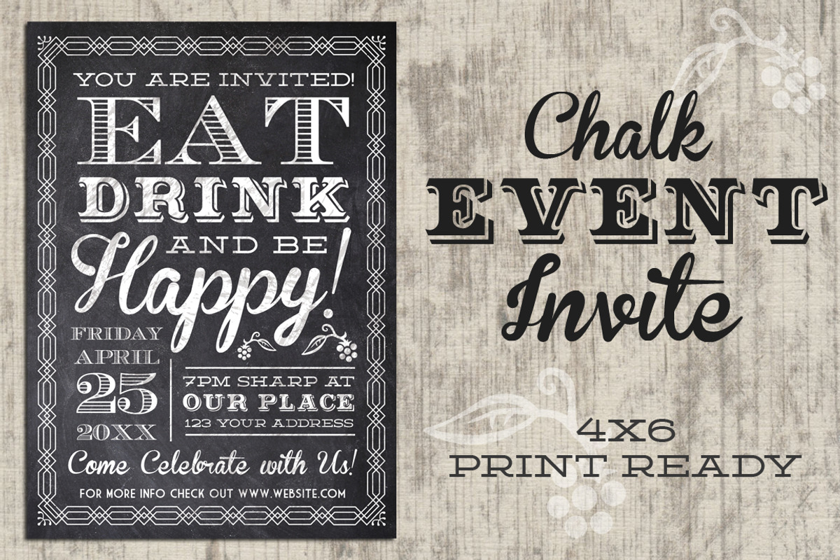 Eat Drink Be Happy Chalk Invite, a Flyer Template by SkyvaraSupply (Photo 1 of 3)