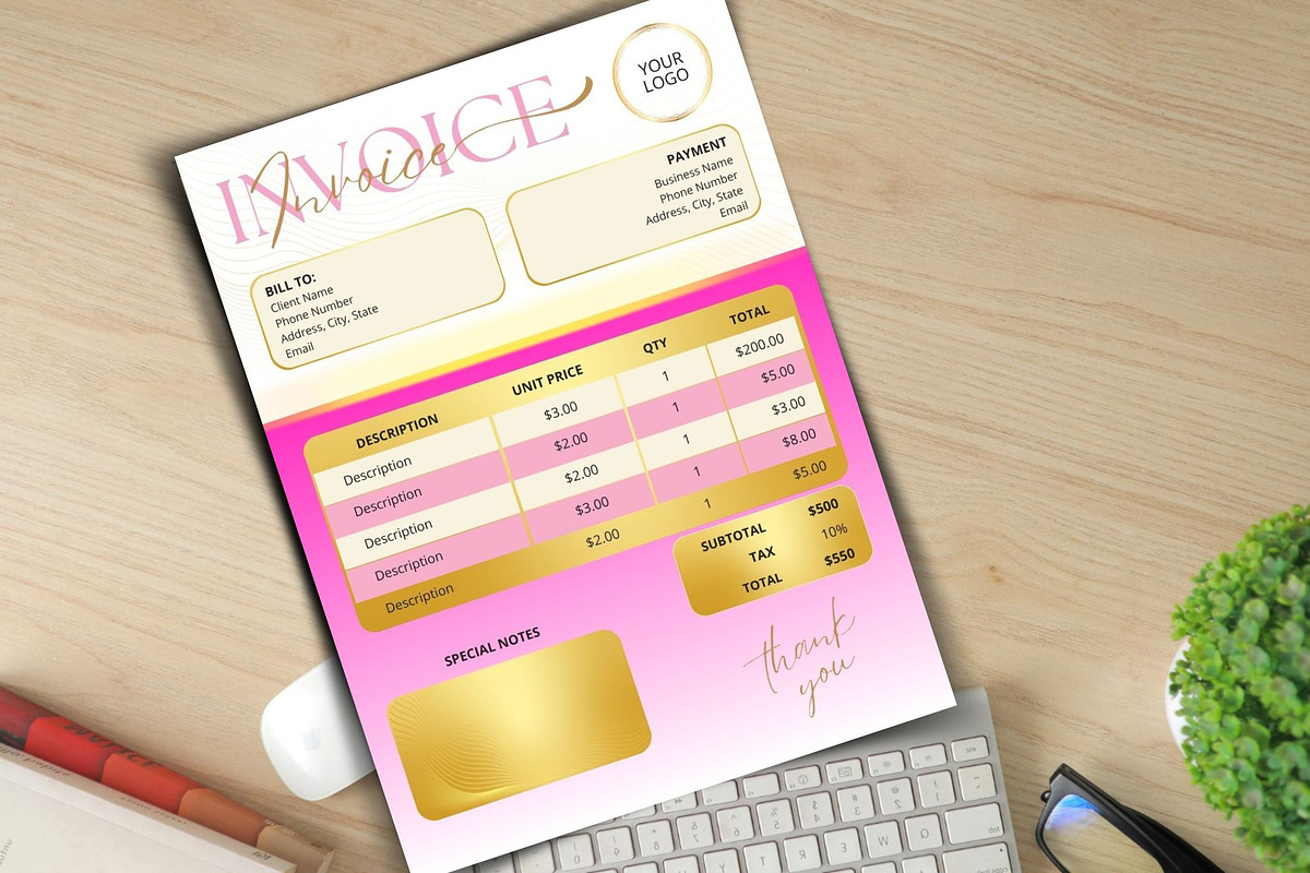 Pink Gold Invoice Template, a Templates & Theme by iloveTemplate (Photo 3 of 4)