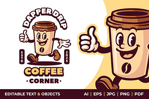 Coffee Cup Retro Mascot Logo