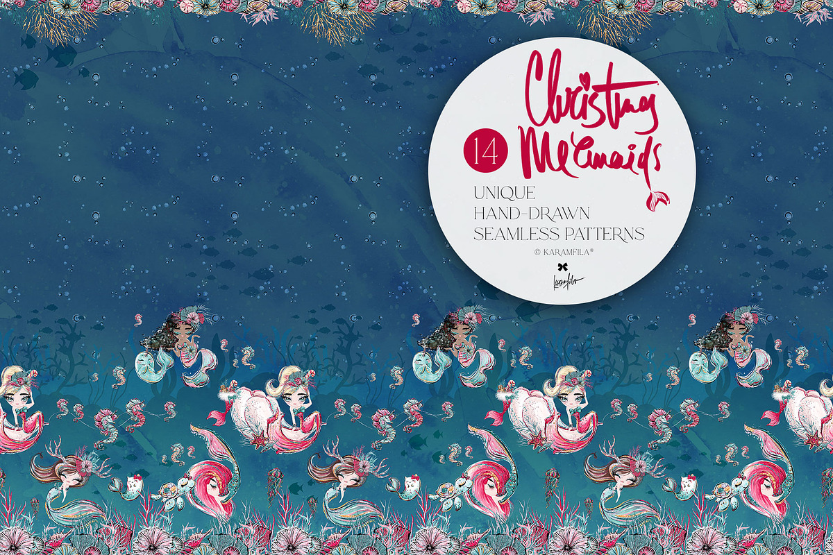 Christmas Mermaids Seamless Patterns, a Pattern Graphic by KaramfilaS (Photo 15 of 19)
