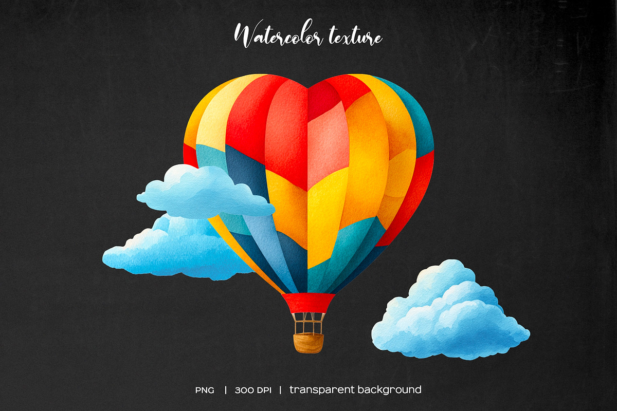 Watercolor color heart air balloons, a Transportation Illustration by Art and Funny (Photo 7 of 7)