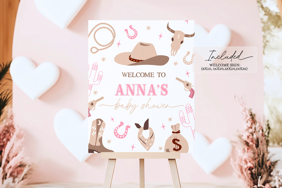 Cowgirl Welcome Sign for Baby Shower, a Templates & Theme by VeliusCreativeStudio (Photo 2 of 2)