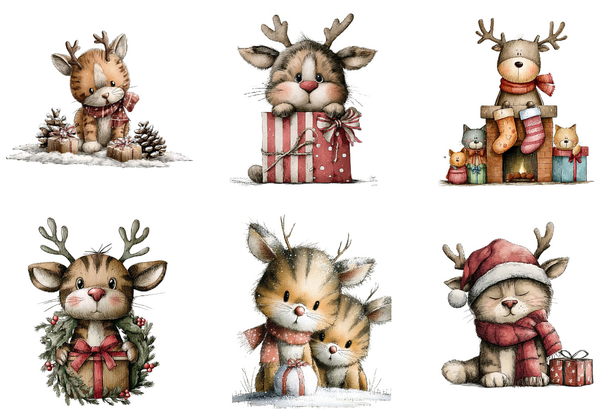Cute Christmas Cat Clipart, an Illustration by DreamArtGraphic (Photo 5 of 5)