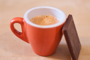 Coffee and Biscuit on Wood Table