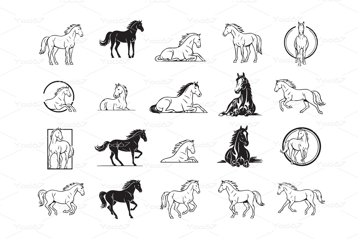 Vector collection of horses, an Animal Illustration by yod67