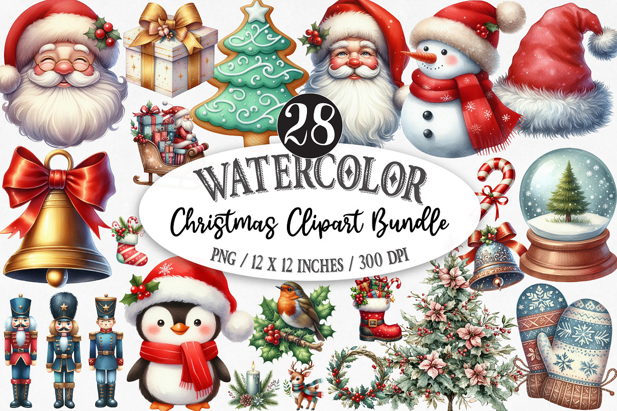 Watercolor Christmas Clipart, an Illustration by Designking (Photo 1 of 5)