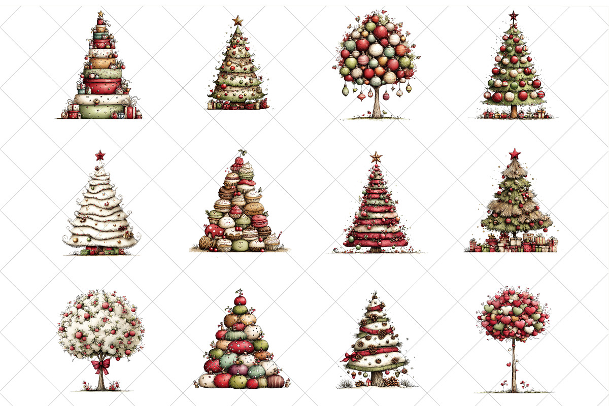 Whimsical Christmas Tree Clipart, an Illustration by SinaCreation (Photo 2 of 7)