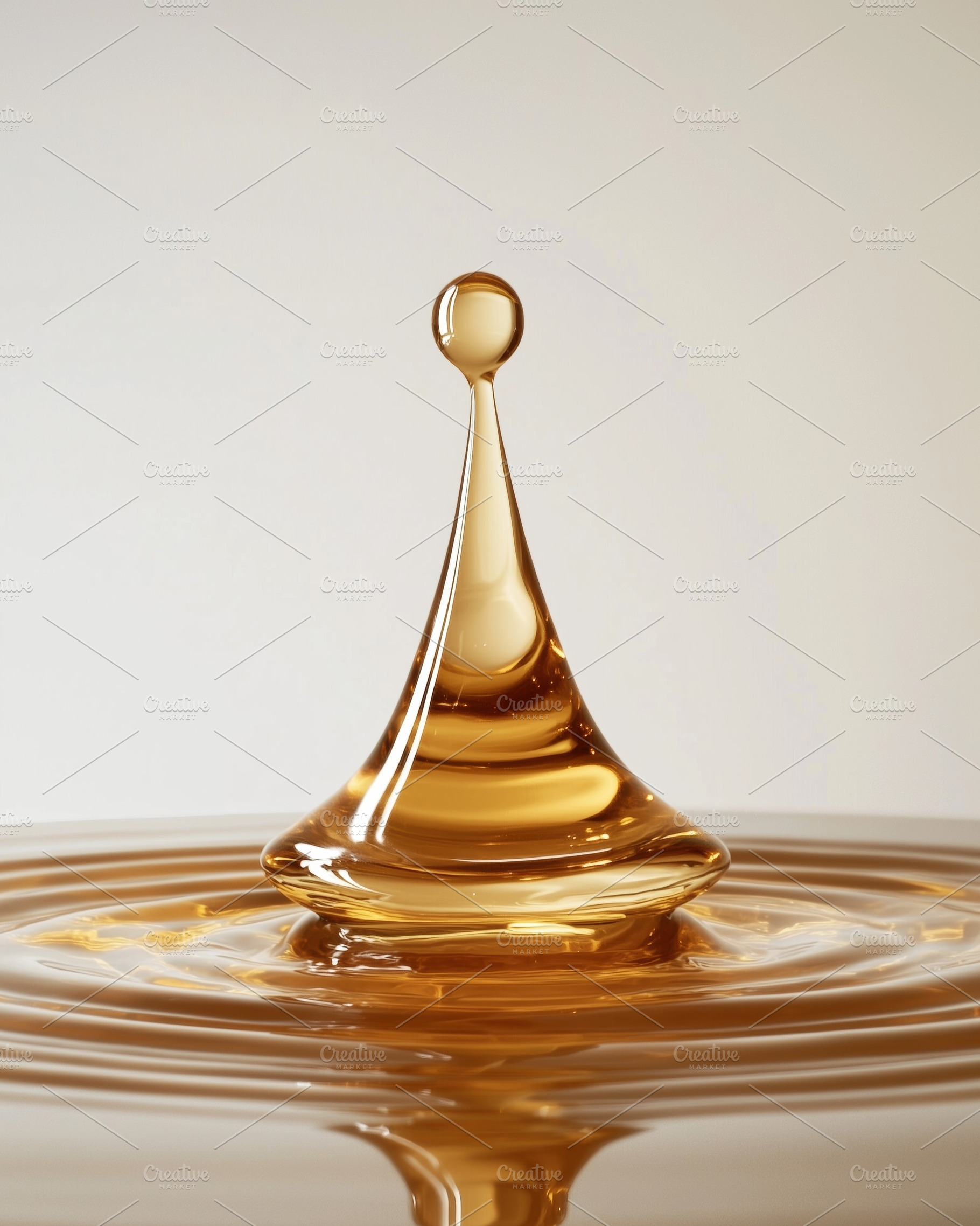 A close-up of a golden liquid droplet creating a splash in water, showcasing th, a Photo by Textures & Backgrounds