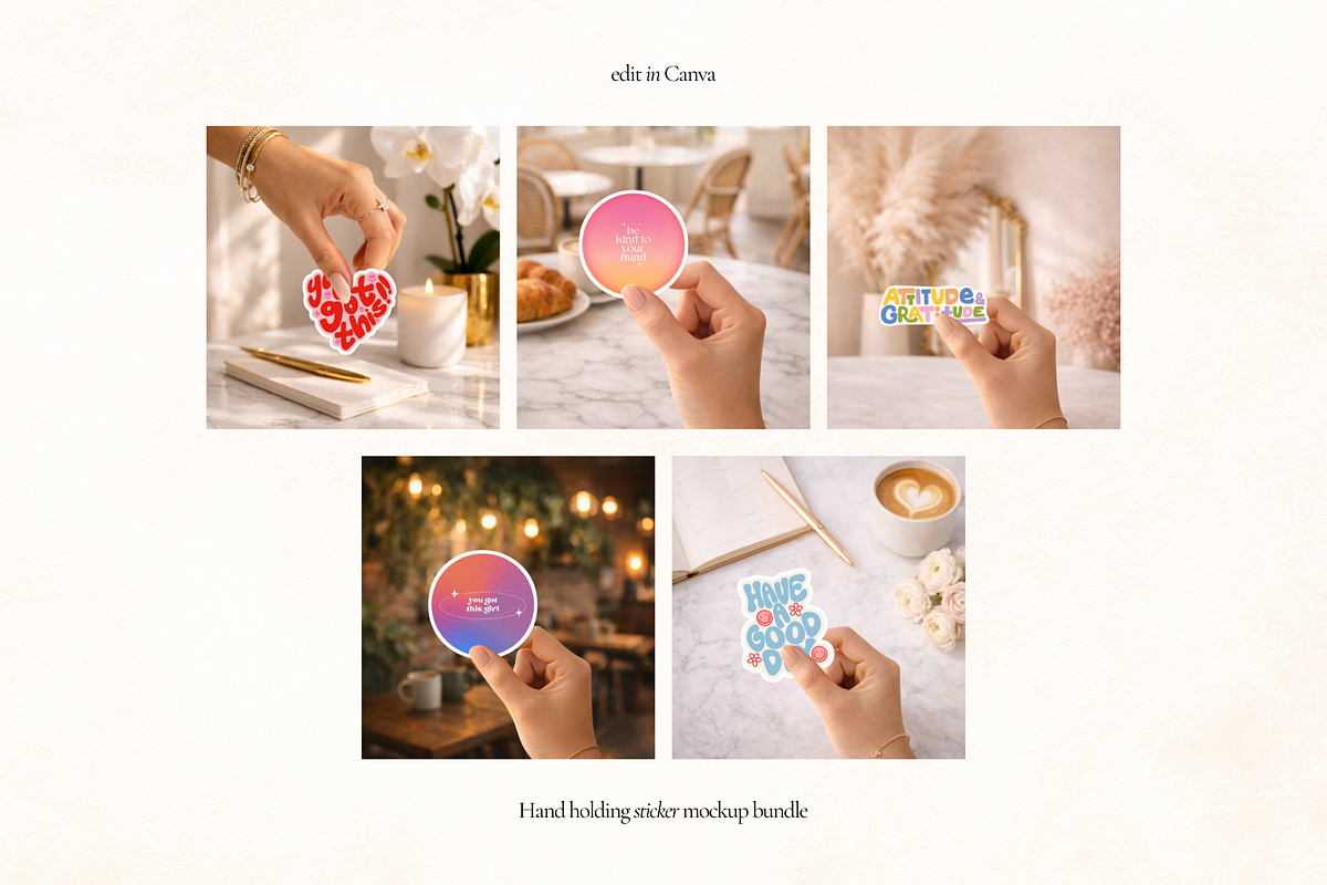15 Hand Sticker Mockups for Canva, a Product Mockup by Matisse Studio (Photo 6 of 8)