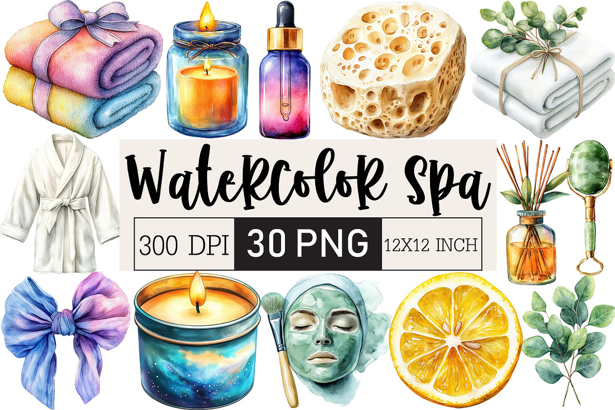 Watercolor Spa Clipart, an Illustration by Black Bird Studio (Photo 1 of 6)