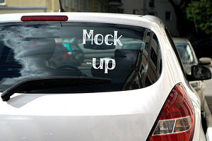 White Car Mockup Rear Window Vehicle