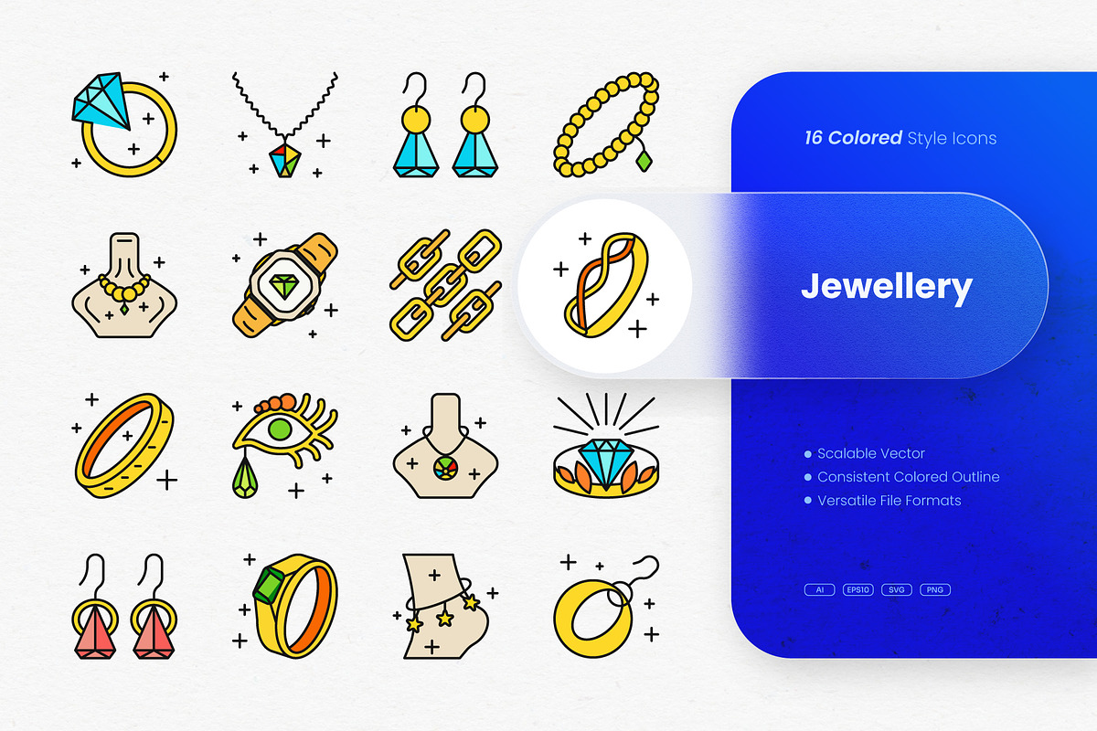 Jewellery Colored Icons, an Outline Icon by cidcud_graphic