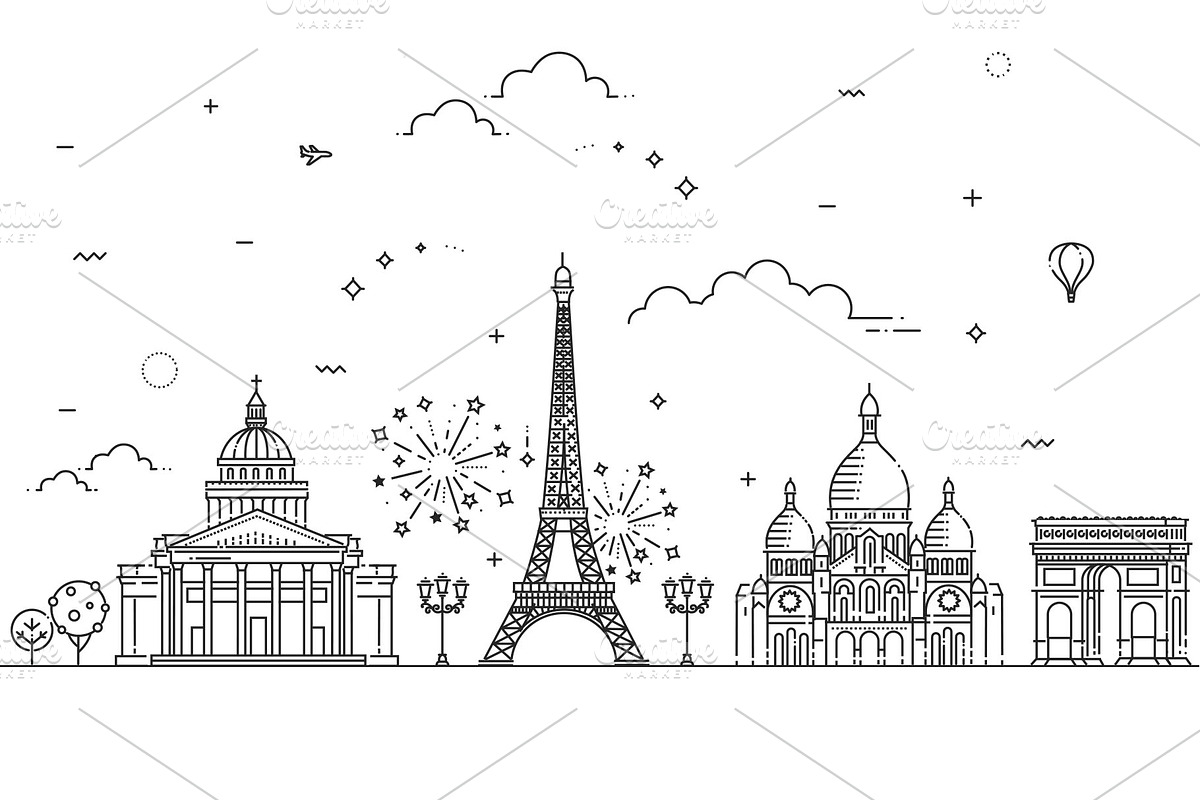 Paris Architecture Line Skyline, an Outline Icon by Tettygreen (Photo 1 of 3)