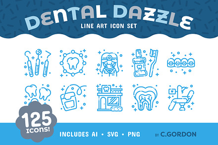 Dental Dazzle Line Art Icon Set