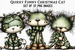 Quirky Funny Christmas Cat Clipart, an Illustration by Craft Nest