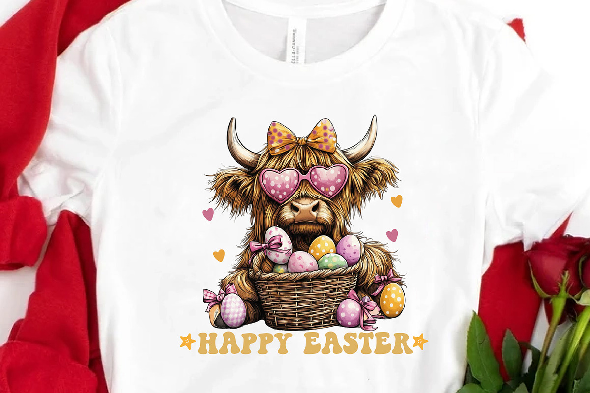 Easter Day Highland Cow PNG, an Illustration by DreamCafeArt (Photo 3 of 8)